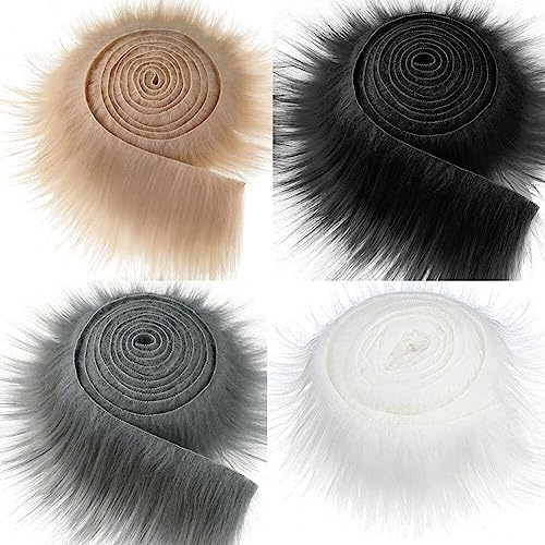 Kunstfell zum Basteln,Asudaro 4Pcs Furry Faux Craft Plüschstoff Kunstleder Stoff Streifen Bartzwerg Kostüm Bart Rolle Kunstfell Bordüre Kunstpelz Dekoband Plüsch Trim Stoffroll.5CM*1.5M Typ 3