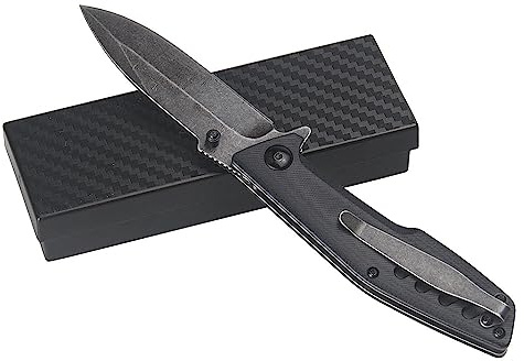 SAMFUNG EDC coltello tascabile pieghevole, lama in acciaio inossidabile 5Cr13 da 3,2 pollici, manico nero G10 per regali di uso quotidiano