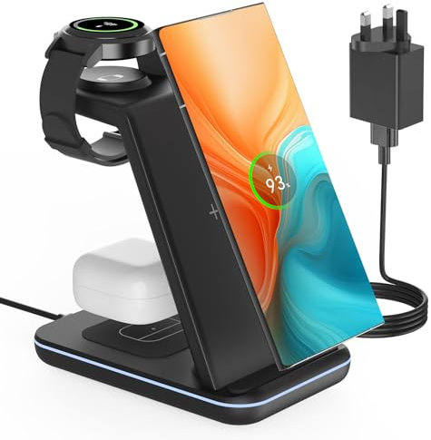 3 in 1 Wireless Charger for Samsung, CIYOYO Samsung Charging Station for Galaxy S25 S24 S23 Ultra Z Flip Fold, Watch Charger Stand for Galaxy Watch 7/6/5/5 Pro/4/3, Galaxy Buds 2 Pro, 18W Adapter