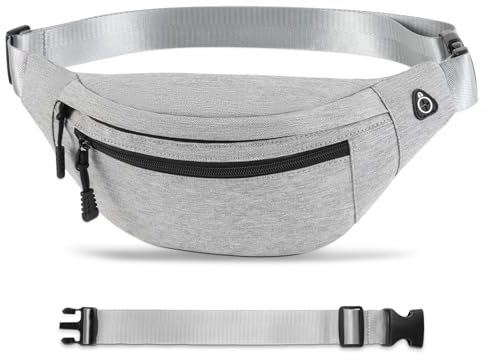 Bauchtasche Damen Gürteltasche Männer - Mode Casual Gürteltasche: 4 Fächer jeweils mit Reißverschluss, Crossbody Bag mit externen verstellbaren Schultergurt, Bauchtasche wasserdicht, Grau