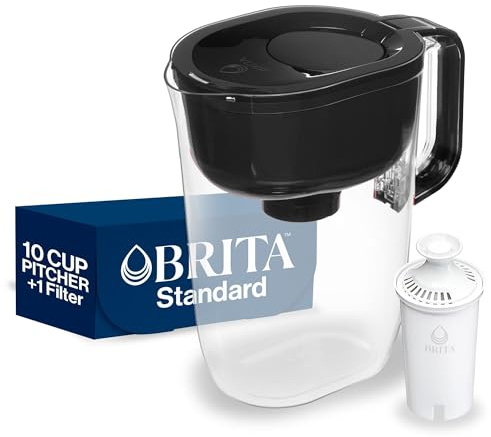Brita 10 Cup Filter Pitcher with Smart Light Indicator, Reduces Chlorine taste and odour from Tap Water, Filters 151 Litres, Huron, Black