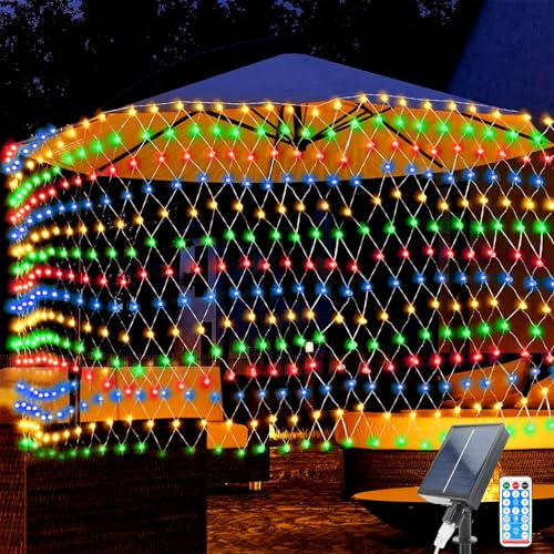 TIANHOO Lichterketten Solar, 1.5 * 1.5M 96 LEDs Weihnachtsdekoration Netzlicht Solar Gartenleuchten, Wasserdichte Lichterkette Netz mit 8 Blinkmodi, Solar Aussen Für Die Courtyard Garden Bar Party
