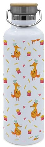 Mr. & Mrs. Panda Trinkflasche Fuchs Pommes - Geschenk, Pomes Frites, Edelstahl, Flasche zum Sport, Pommes Muster, Sportflasche, isoliert,