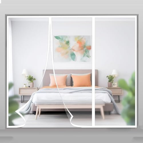 Moskitonetz-Tür 270x250cm Magnetischer Fliegen- und Insektenschutzvorhang mit Klebeband, Magnetstäben, automatischem Schließen Weiß