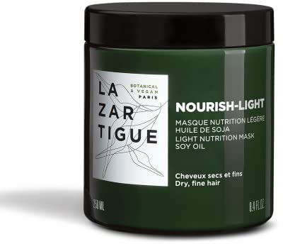 LAZARTIGUE - Mascarilla nutritiva ligera para tipos de cabello fino y seco, mejorada con aceite de soja para fortalecer, suavizar e hidratar el cabello, fibra, botánico, vegano, 250 ml