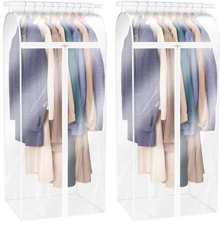 Syeeiex 2 Stück Klare Staubdichte Kleidersack, 50 x 60 x 152 cm Transparente Kleiderständer Abdeckung mit Reißverschluss, Kleiderhülle Große Kleiderschutzhülle für Kleidung Anzüge, Mäntel, Hemden