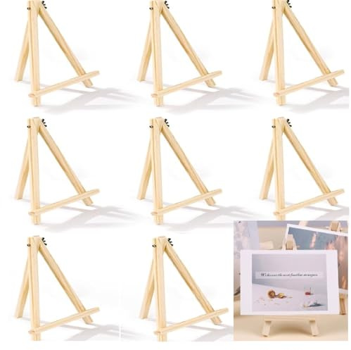 8 Stück Tischstaffelei Holz, 22.86 CM Tragbare Staffeleien, Display-/ Tischstaffelei, Höhenverstellbar, Deko-Ständer, Staffelei Kinder, für Gemälde, Kinder Kunst & Handwerk