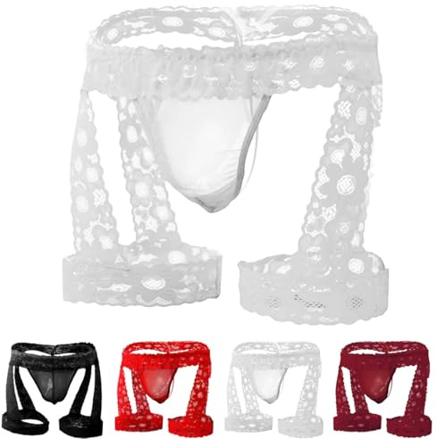 VemeFufu Pizzo Jockstrap Suspensorio per uomo Intimo Vita bassa Mutandine con Borsa Sexy Perizoma Maschio 1 pezzo Bianco, 1 confezione bianca, Taglia unica
