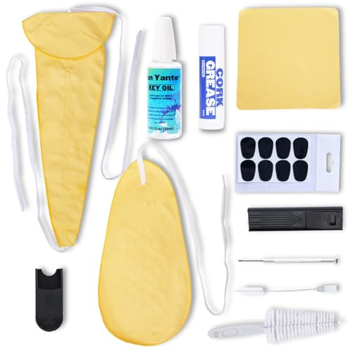 Nan Yante Saxophone Cleaning Kit for Alto Tenor Sax - 11-in-1 Smooth Pull-Through Maintenance Set with Mouthpiece Brush, Key Oil, Cork Grease and Case - Woodwind Instrument Care for Students