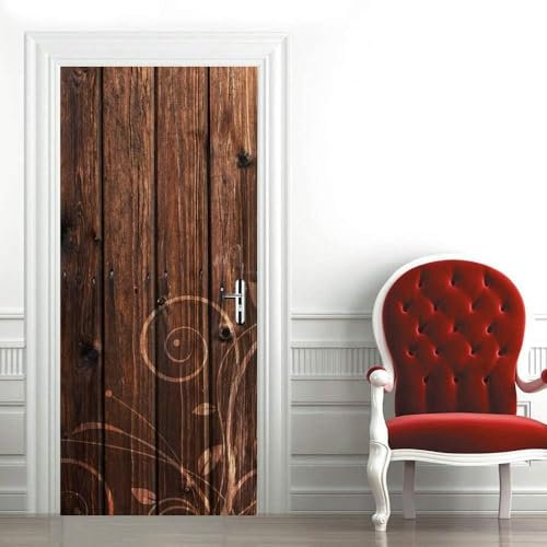 Türtapete Selbstklebend 95x210 Vintage-Holzbrett Türaufkleber 3D Türposter Muster Fototapete Türfolie Türklebefolie Wasserdichte für Türwand Dekoration Tapete a8818
