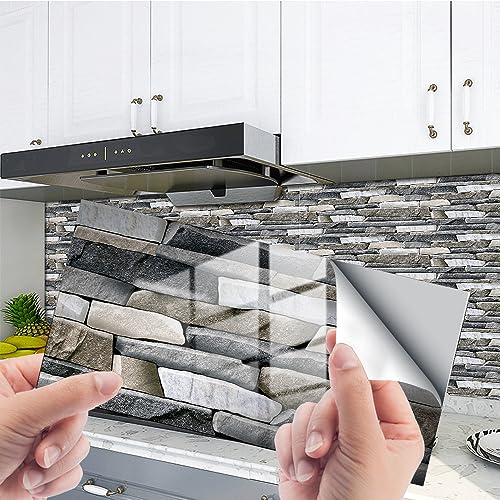 Fliesenaufkleber Grauer Stein Selbstklebende Klebefliesen, Wandfliesen Aufkleber,Wasserdicht Fliesensticker Fur Kuche Badezimmer Dekorative Stickerfliesen,Wohnzimmer Dekoration