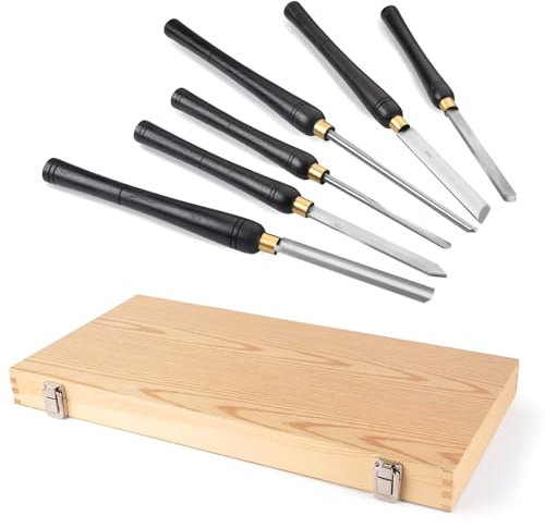 Scalpelli , Utensili for tornitura del legno HSS Set di 6 scalpelli for tornio con scatola di legno Set di scalpelli for tornio professionali for legno for hobbisti e professionisti principianti