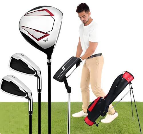 Golfklubbor komplett set, golf män högerklubba set, 4 delar inkluderar titan golfdrivare, Irons 7/S, 1 Fairway Woods och putter, med golfbag, för män golfare utomhussporter C