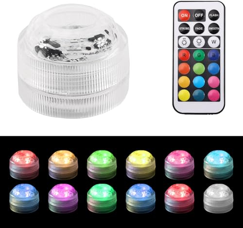 Begonia Lot de 12 mini lampes LED submersibles avec télécommande, multicolores RVB pour piscine, étang, aquarium