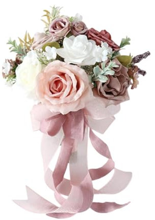 perfk Braut Bouquet Künstliche Rosenblumen Dekor Blumenarrangement, Altrosa