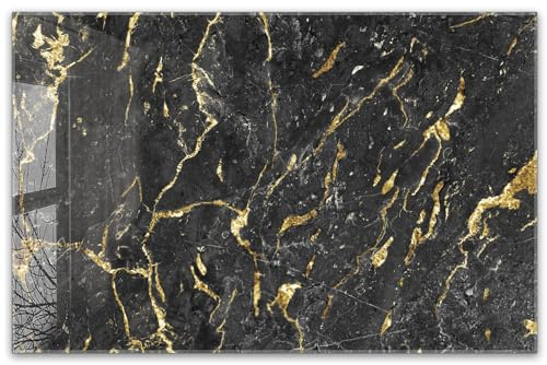 Herdabdeckplatte 80x52 cm einteilig aus 4mm ESG Glas | Schwarzer Marmor mit Gold | Herd Abdeckung Abdeckplatte Induktion Schneidebrett Glasplatte für Ceranfeld