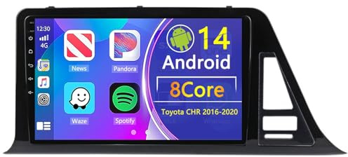HTXPSM Android 14 - Reproductor de DVD para coche con navegación GPS táctil para Toyota CHR 2016-2020 con Carplay inalámbrico Android Auto, radio con pantalla táctil de 9 pulgadas, Bluetooth, WiFi, R