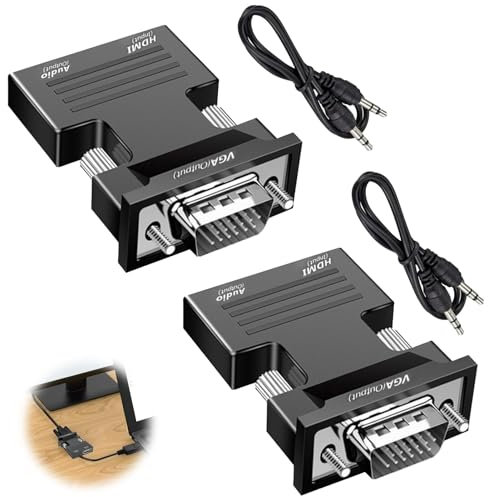 keyxer 2 pièces HDMI vers VGA, Adaptateur HDMI Vga avec Prise Jack 3,5 mm, Adaptateur vers VGA pour PC, Ordinateur Portable, Moniteur, PS4/3 Xbox, HDTV et Plus