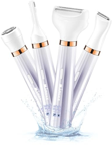 XEERUN Facial Hair Remover for Women, 4 in 1 Bikini Trimmer Women, USB Rechargeable Mini Lady Shavers with LED Battery Indicator, Wet & Dry 4 Heads Shaver Woman for Face, Legs, Bikini, Body