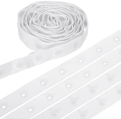 sourcing map 3 Yard Snap Button Tape, Polyester Plastic Snap Button Trim, Sewing Press Stud Ribbon Replacement for DIY Craft Clothes Fabric Sewing, White