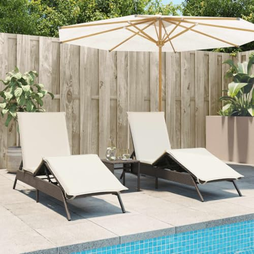 Snsowed Sonnenliegen 2 STK. mit Tisch Braun Poly Rattan, Gartenliege, Liegestuhl, Sonnenstuhl, Sonneninsel Outdoor, Liegen, Gartenmöbel, Bäderliege, Relaxliege - 4002711