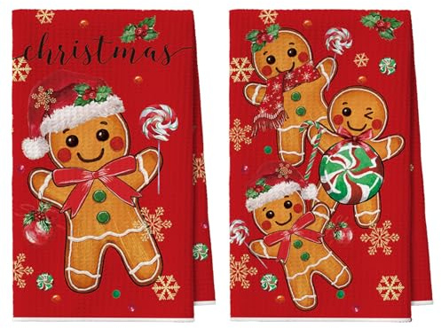 Artoid Mode Rot Lebkuchenmann Kekse Lollipop Weihnachten Bar Küchentücher Geschirrtücher, 42x65 cm Mikrofaser Saugfähig Küchen Reinigung Deko 2er Set