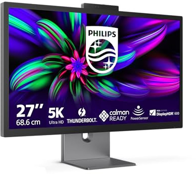 Philips 27E3U7903 Monitor 27” 5K, 70Hz, IPS Black, 4ms MPRT, Adaptive Sync, HDR600, Altura Ajustable, Webcam, Altavoces, (2560x1440, HDMI 1x 2.1, DP USB Hub) Gris