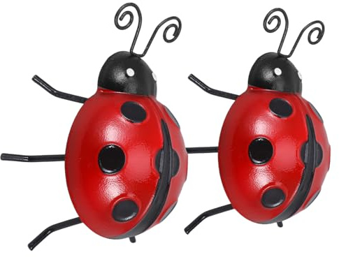 Toyvian Sculptures Murales en Métal Lucane 7 Points Rouge, Décoration Extérieure Jardin, Lot de 2 Pièces, Art Mural Suspendu Résistant en Fer pour Patio et Pelouse
