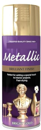 Brilliant Finish Metallic Spray Paint 400ml - Bright Gold - Advanced Formulation Provides Lasting Lustre - Gold, Silver, Copper and Chrome Finishes - Excellent Coverage, Hiding and Colour Retention