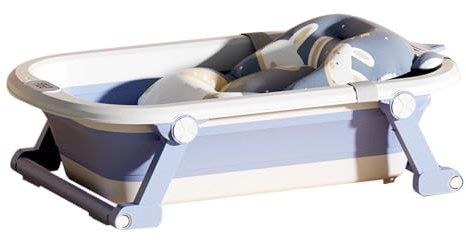 Faltbare Babybadewanne mit Stützkissen, freistehend, Baby-Badewanne, Komfort, mit Thermometer, ideales Geschenk für Neugeborene für die Reise, Design außen (grau)