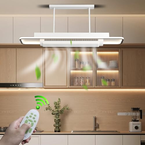 LYSDjia Ventilateur de Plafond avec Lumière et Télécommande Grand Luminaire Ventilateur Plafond sans pales Dimmable Réversible été/hiver Plafonnier Ventilateur Silencieux pour Chambre (rectangle)