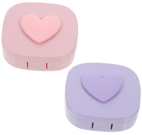 BIUDECO 2 Sätze Kontaktlinsenbox Herzform Farbverlauf Lila Tragbare Auslaufsichere Aufbewahrung Leicht Klein Kompakt Sicherer Schutz für Tageslinsen Unterwegs