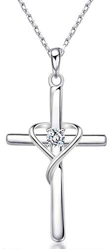 SLOONG Kreuz Kette Damen Silber 925 Jesus Kette mit Kreuz Anhänger Kreuzkette Silber Cross Halskette Damen Christentum Schmuck Geschenke