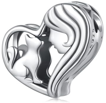 Frauen lieben Tier-Anhänger 925 Sterling Silber Herz-Perle passt für Pandora Charm Armband (Katzen Liebes Charm)