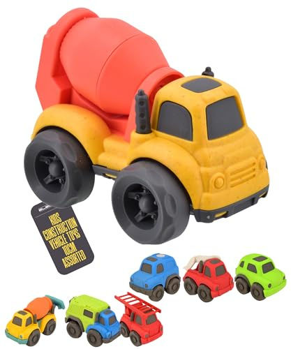 Electoys Eco Wheels Bioplastic Cement Mixer Truck Toy Vehicle for Toddlers Age 18 Months Plus Construction-Themed Sustainable Wheat Straw Recycled Plastic Small Handheld Safe Learning Yellow Red Grey