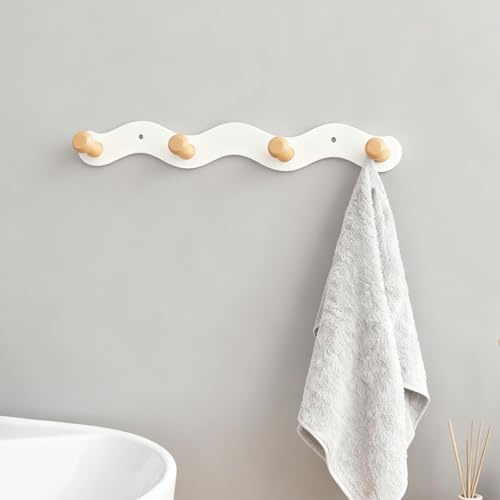 Shuqio Garderobenleiste Ohne Bohren 33,5cm mit 4 Holz-Haken