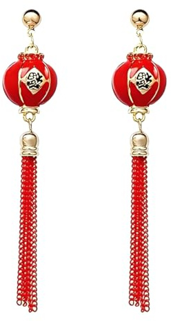 Pendientes de gota de linterna china tradicional, borla esmaltada roja con postes de plata de ley, joyería cultural festiva hipoalergénica para mujeres, bodas, aniversario y Año Nuevo