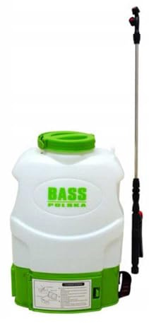 Bass Polska Pulvérisateur à dos électrique sans fil 16 l avec pompe à membrane 12 V, lance télescopique, buse d'herbicide, chargeur, blanc/vert