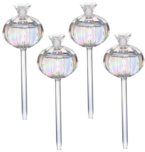 Lot de 4 globes d'arrosage en verre borosilicate en forme d'orchidée, insert de jardinière à arrosage automatique pour pots jardin intérieur et extérieur évasés et abreuvoir automatique pour pla