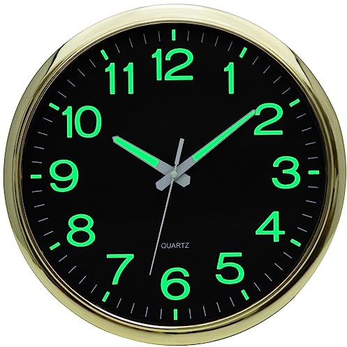 NESIFEE Beleuchtet Wanduhr Ohne Tickgeräusche Lautlos 30cm Groß Vintage Moderne Uhr Wand Wall Clocks für Wohnzimmer KüChe Schlafzimmer Büro Schule Kinderzimmer Bahnhofsuhr Badezimmeruhr (Light Gold)