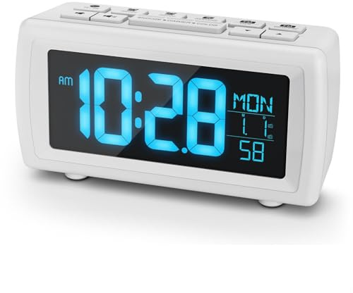 Rizeola Digitaler Radiowecker, Wecker Radio mit 7-farbige Ziffernanzeige, Einstellbarer Helligkeit und Weckton, Für Tiefschläfer, Sleep Timer & Schlummerfunktion (Weiß)