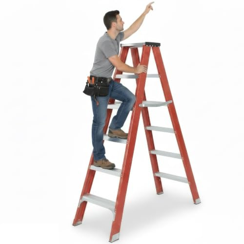 Fibreglass Step Ladder 6 Steps Electricians 1.9m EN131 Heavy Duty Six Treads Foldable Lightweight Stepladder Fiberglass TUFFMATE