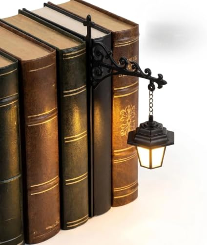Lanterna per biblioteca, illuminazione decorativa per libreria, mini lampada da strada, lampada da angolo per libri, luci per libri da lettura, luci per libri da biblioteca, luce vintage in legno
