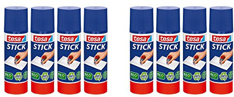 tesa Stick ecoLogo - Geruchsneutraler Klebestift für Papier und Pappe - Lösungsmittelfrei und Umweltschonend (2x4er Pack, 40g)
