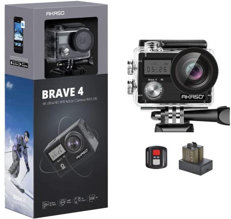 AKASO Brave 4 Action Camera, Ultra HD with EIS 30m Underwater Camcorder 4K 20MP WiFi Waterproof Camera with Remote Control, 2 Rechargeable Batteries and Mounting Accessories Kit
