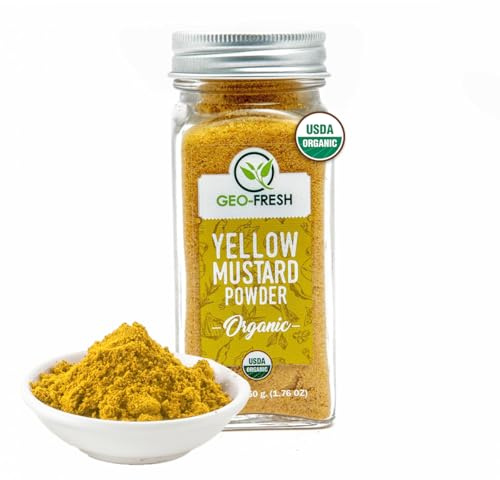 Geo-Fresh Organic Yellow Mustard Powder 1.76 oz - Dry Mustard Powder for Cooking - Ground Yellow Mustard Seed - Stone Ground Mustard - USDA Certified Organic, Non-GMO, Gluten-Free