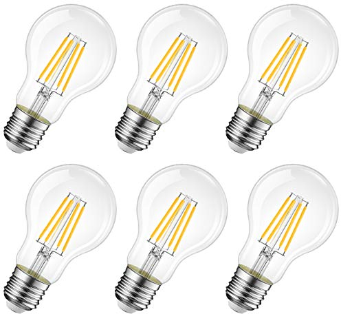 LVWIT LED Lampe E27, 470 lm, warmweiß 2700K, ersetzt 40 Watt, Classic Kolbenform Filament, klar (6er Pack)
