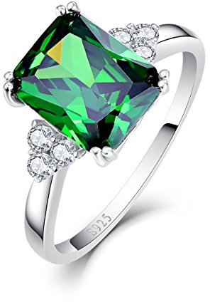 Bonlavie Women's 5.3ct Square Cut Created Green Emerald 925 Sterling Silver Engagement Ring (T 1/2)