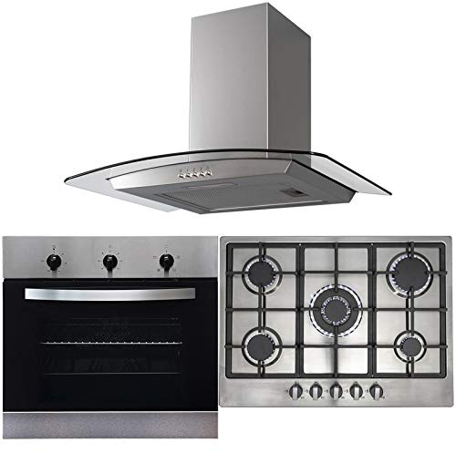 SIA 60cm Stainless Steel Fan Oven, 70cm 5 Burner Gas Hob And Curved Cooker Hood