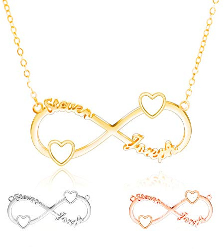 Amlion Halskette Personalisiert, Unendlich Namenskette, Silber 925 Halskette Herz, 2,3 Name Halskette Damen Herren,Personalisiertes Geschenk